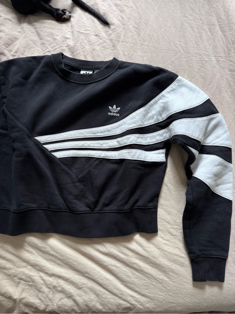 adidas Black Crewneck Sweatshirt with White Stripe Accents cropped